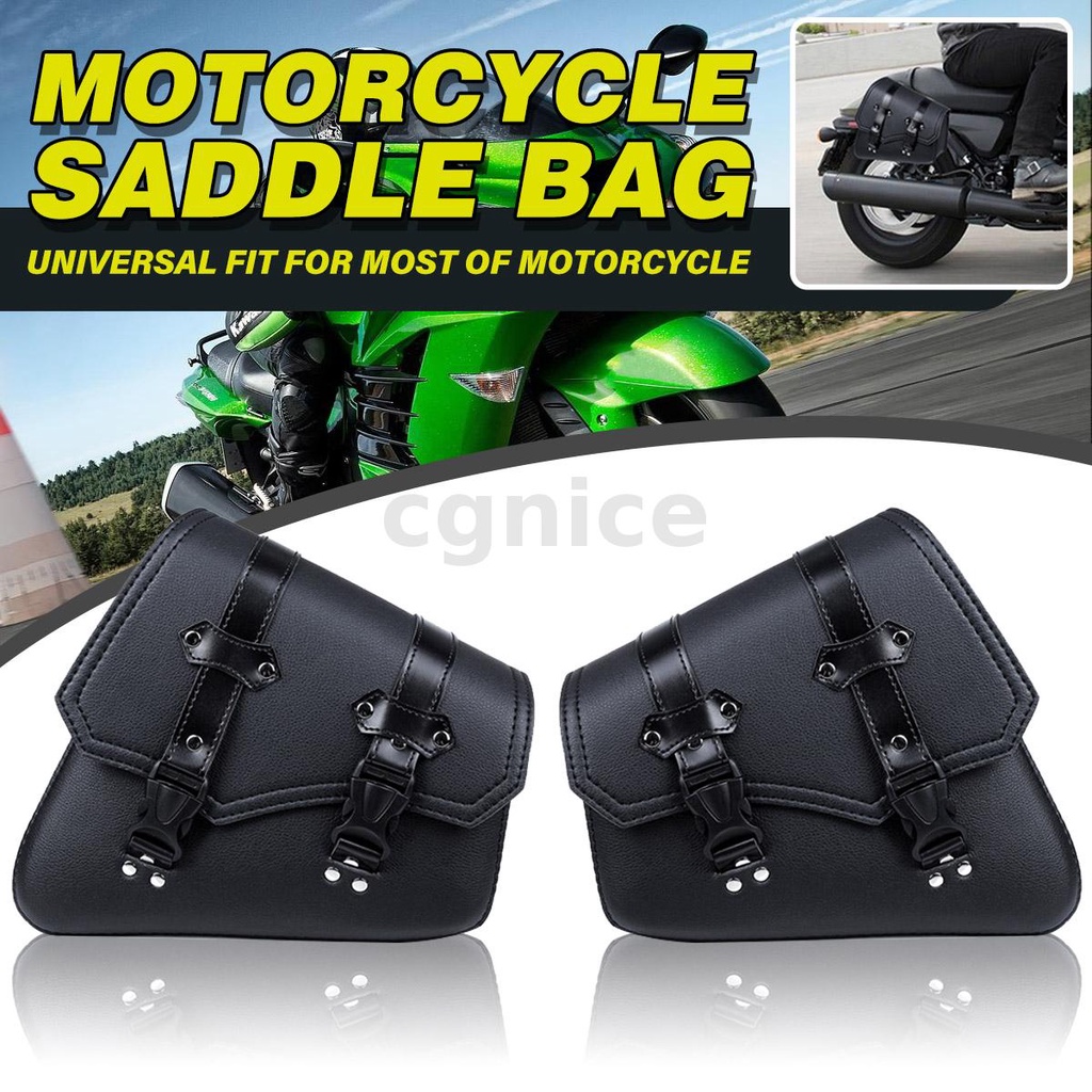 2X Motorcycle Bike Saddlebags PU Leather Pouch For Harley Davidson Touring Black