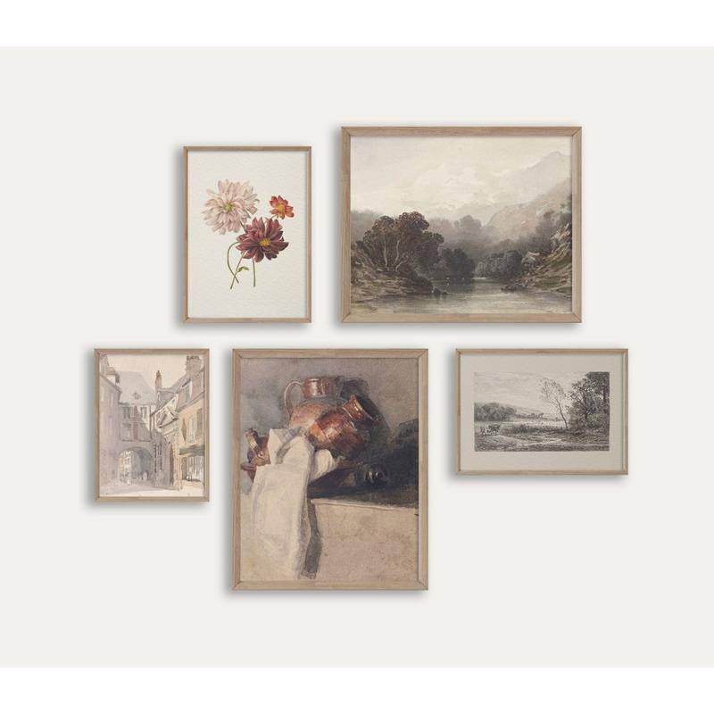 Warm Neutral Gallery Wall art canvas painting Vintage French Country ...