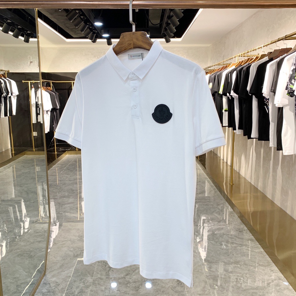 M0n Summer Men's Half-Sleeve polo Shirt Leather Badge Pure Cotton ...