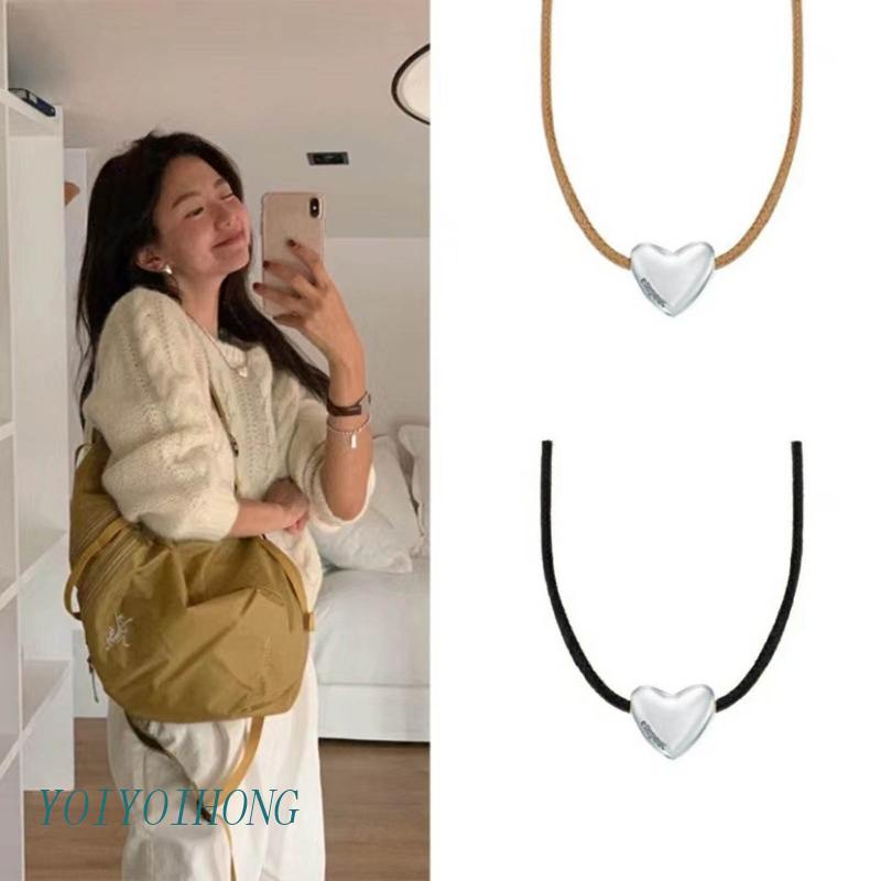 YOIOI Y2K Shell Heart Pendant Rope Tie Choker Necklace for Women