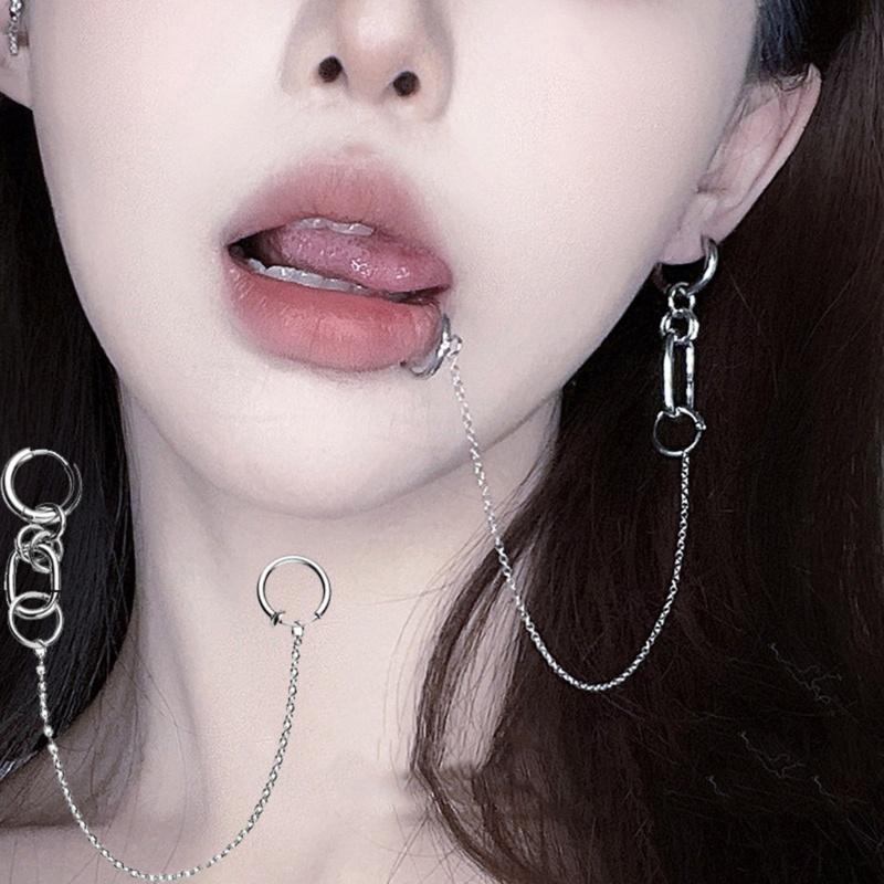 Ear Cuff Earring Lip Chain Cool Style Fake Piercing Lip Clip