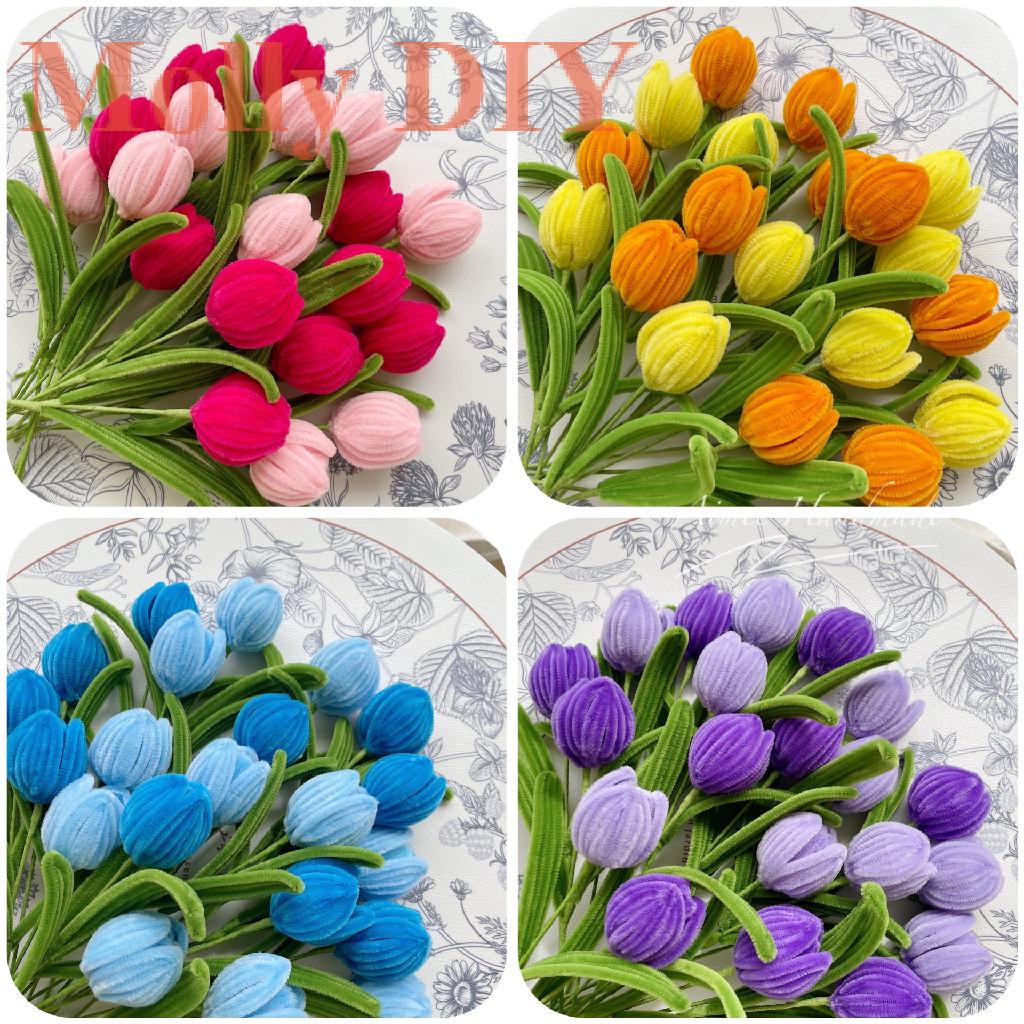 Fast Delivery Tulip Bouquet (9 Flowers)Dense Fuzzy wire flowers DIY ...