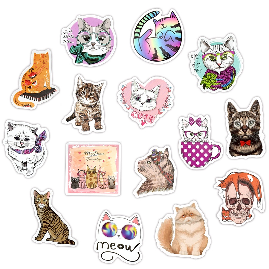 110PSC Cartoon Cats Stickers for Laptop Suitcase Motor Guitar Car ...