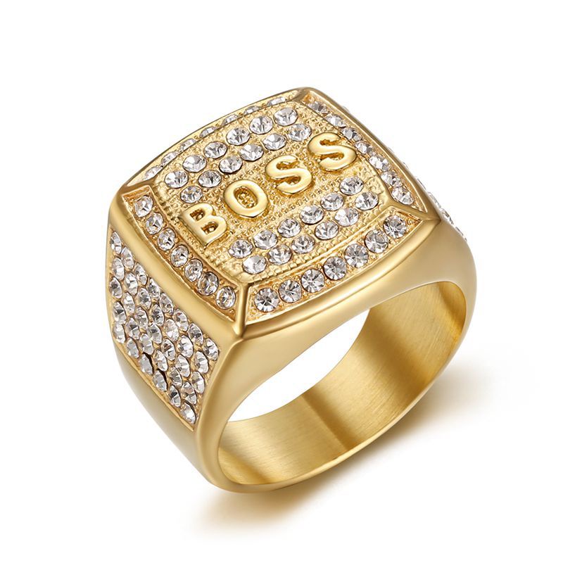 Hip Hop Boss Ring for Men Stainless Steel Full Rhinestone Ring Size 7 ...