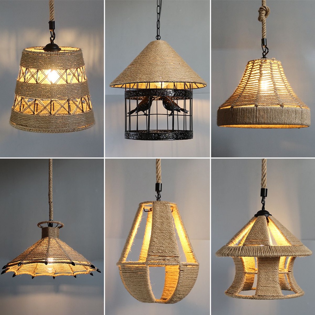 Rattan Chandelier Ceiling Light Led Minimalist Hanging Lights Living Room Bamboo Pendant Light ...