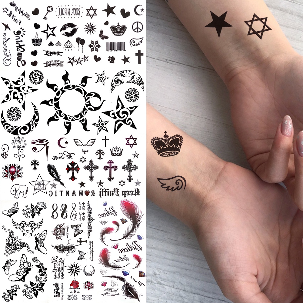 Small Star Crown Temporary Tattoos for Women Kids Fake Face Tattoo Men ...