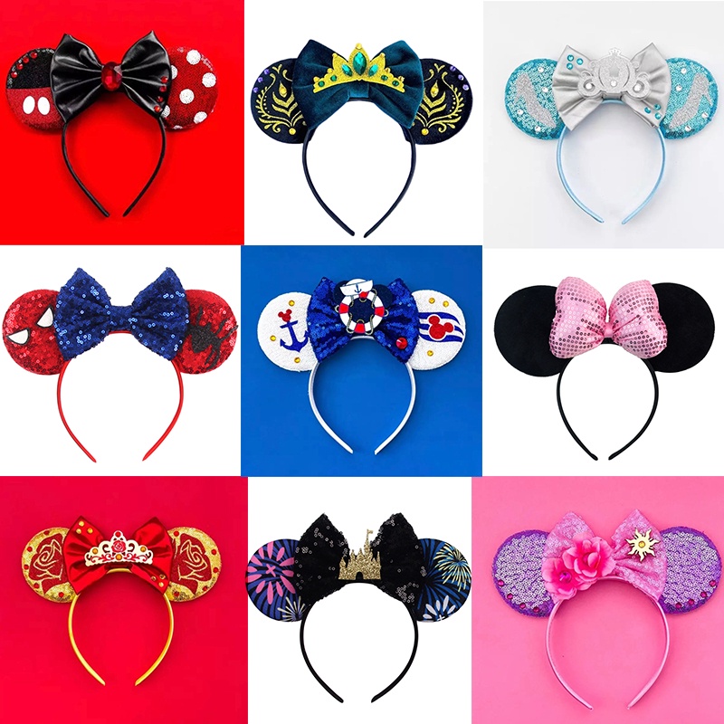 Disney Girls Minnie Ears Headband Sequins Princess Big Bows Festival ...