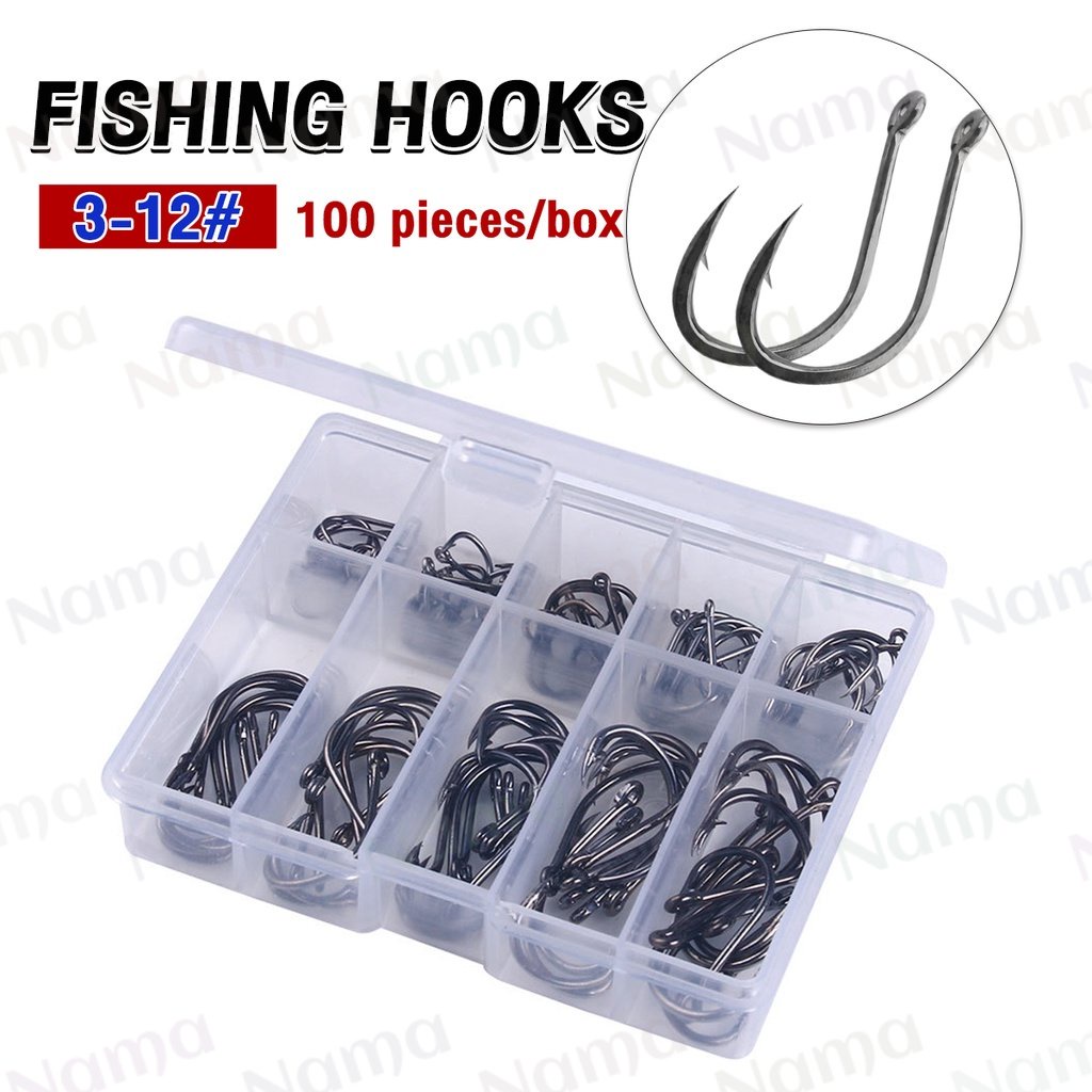 Nama 100Pcs Fishing Hook Stainless Set Barbed Fishing Hooks Fishing