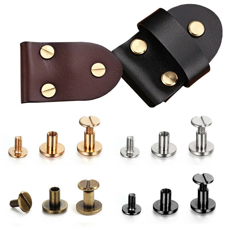 PP LEI 10set Flat Head Brass Solid Stud Screw Nail Rivets Leather Craft - Foto 7