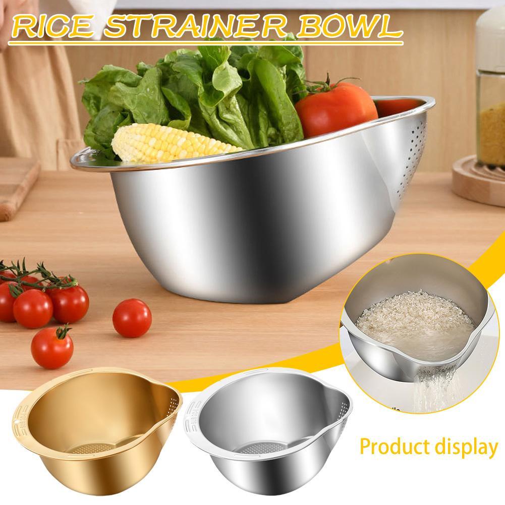Rice Strainer Bow Stainless Steel Rice Washer Microporous Noodle