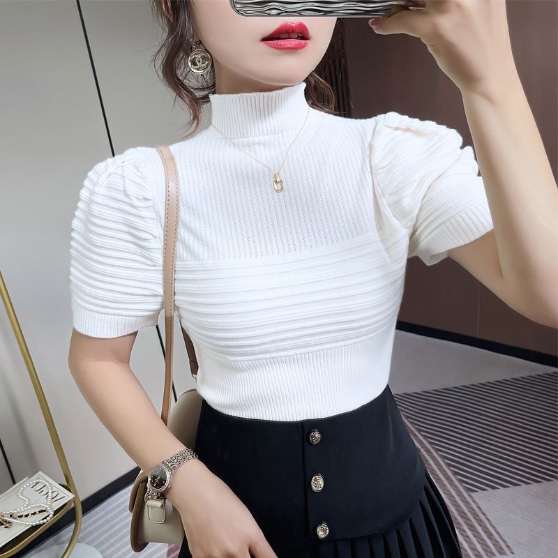 Slim-fit, straight-shouldered long-sleeved knit top for autumn and winter A149