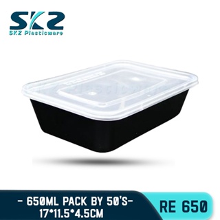 PS: Plastic Rectangular Container with Lid, Black, 650 ml