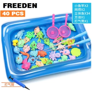 Kids Magnetic Fishing Toy Set with Inflatable Pool Playing Water