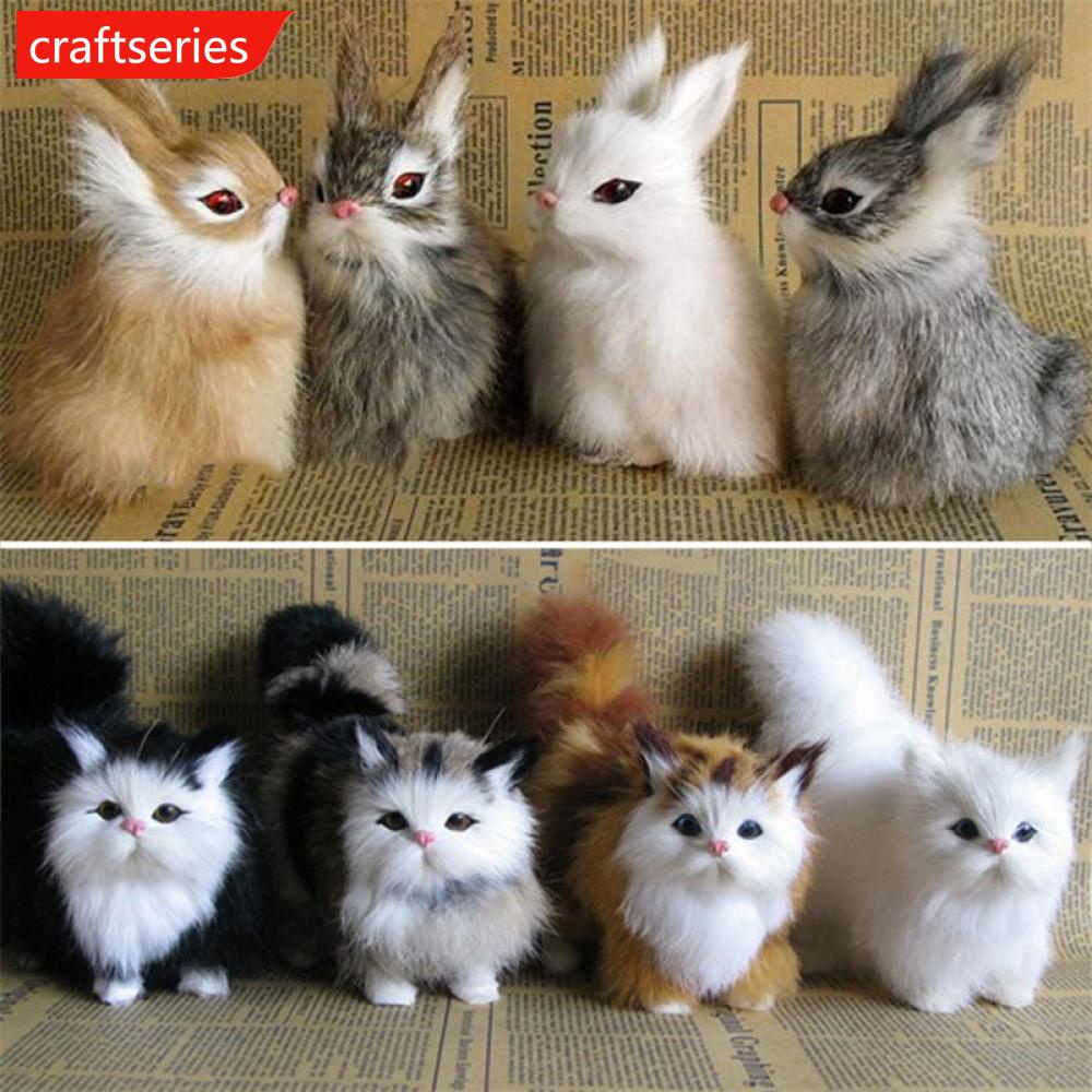 CR Simulation Mini Cat Rabbit Fox Owl Model Plush Toy Children Birthday ...