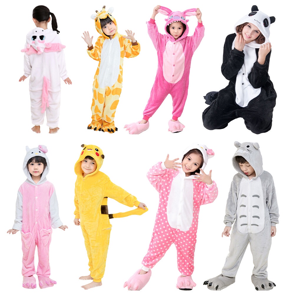 3-16 Yeas Kids Flannel Cartoon Giraffe Panda Totoro Pink Unicorn Cat ...