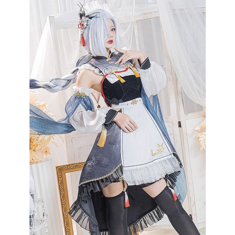 Genshin Impact Fanart Shenhe Maid Dress Cosplay Costume | Shopee ...