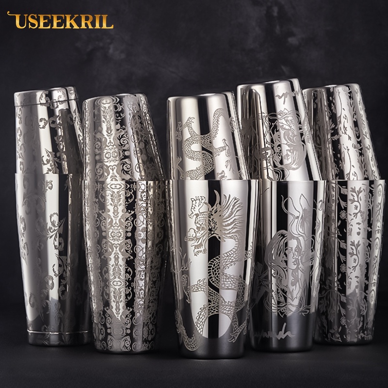 Shaker Tin Boston Shaker Boston In Acciaio 304 - Per Cocktail, Con Incisione Creativa Hojffuue Shaker Incisioni