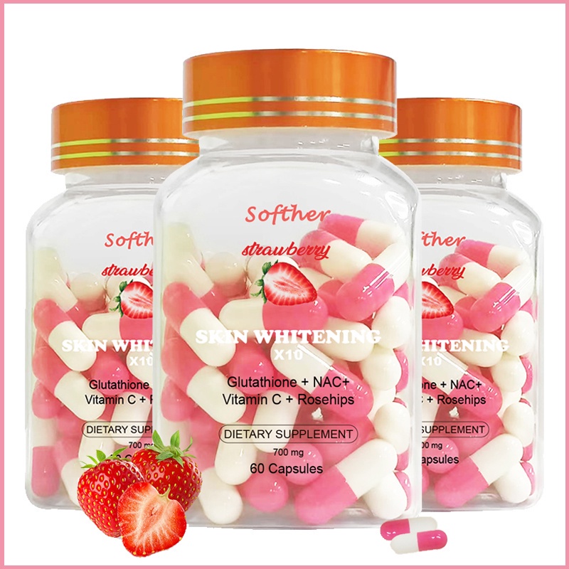 Softher Strawberry Zinc and Glutathione Capsules Skin Whitening AntiAging By Beauty Glutathione