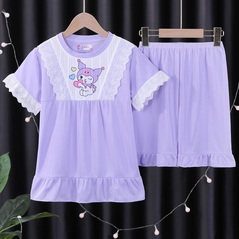 Girl Kuromi Lightweight Cotton Sleepwear Set Summer Short Sleeve Kids ...