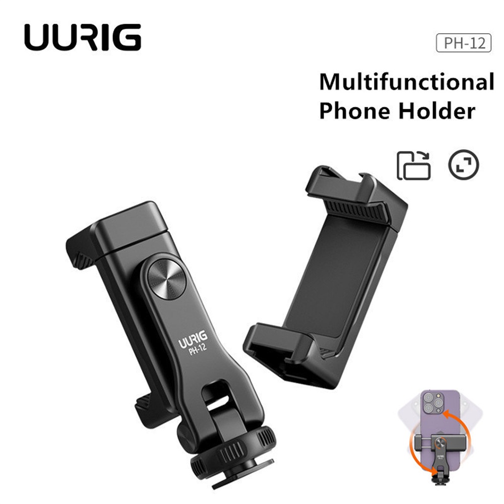 UURIG 360 Rotating Metal Phone Tripod Mount PH12 Phone Clip with Cold Shoe Mount For IPhone 14
