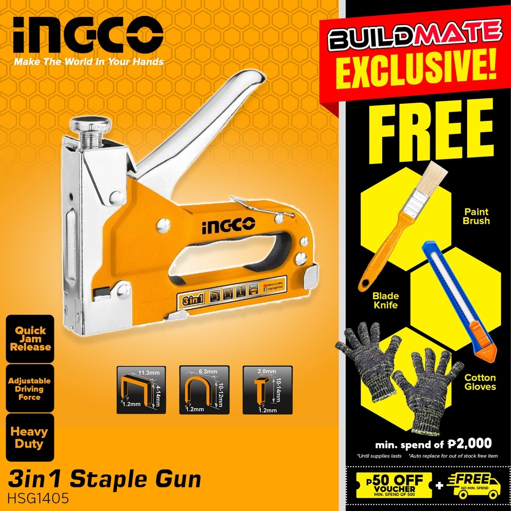 BUILDMATE Ingco Staple Gun 3 in 1 Staplers Stapler Gun Tacker Tucker