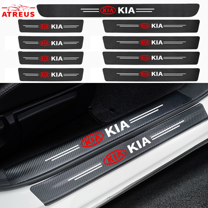 KIA Car Door Sill Sticker Carbon Fiber Leather Protector Sticker Auto ...