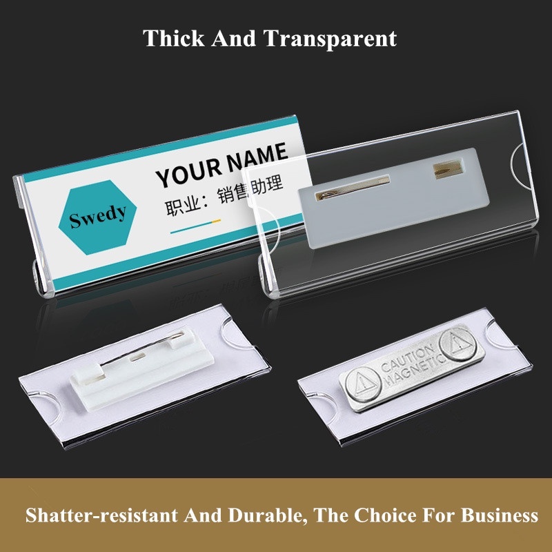 Name ID Badge Holder Case Pins/Magnets Acrylic Name Plate Badge Holder ...