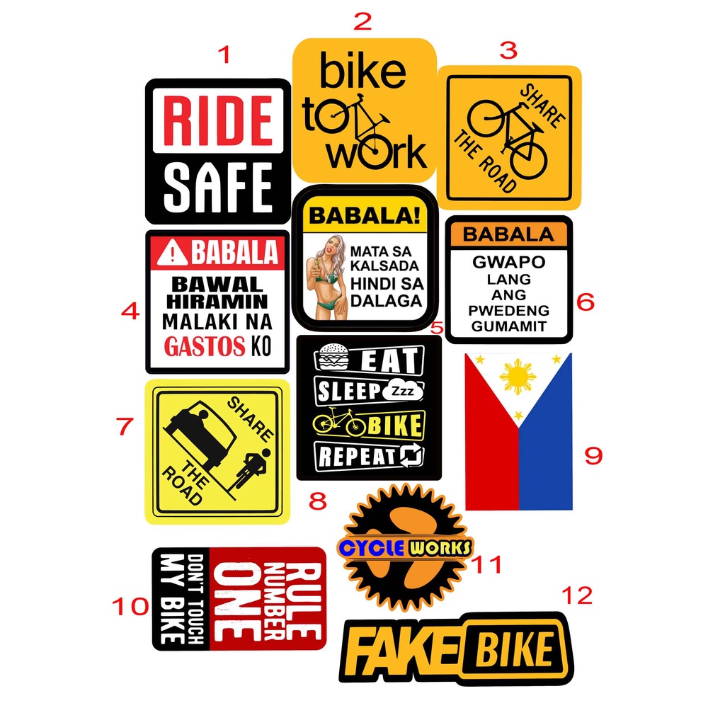 1Set Bike Stickers Water Proof High Quality Rounded Corners (12pc a set ...