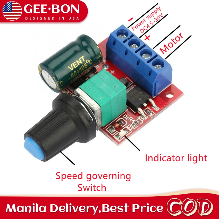 GEEBON 5A 90W PWM DC Motor Speed Controller Module 4.5V35V Adjust