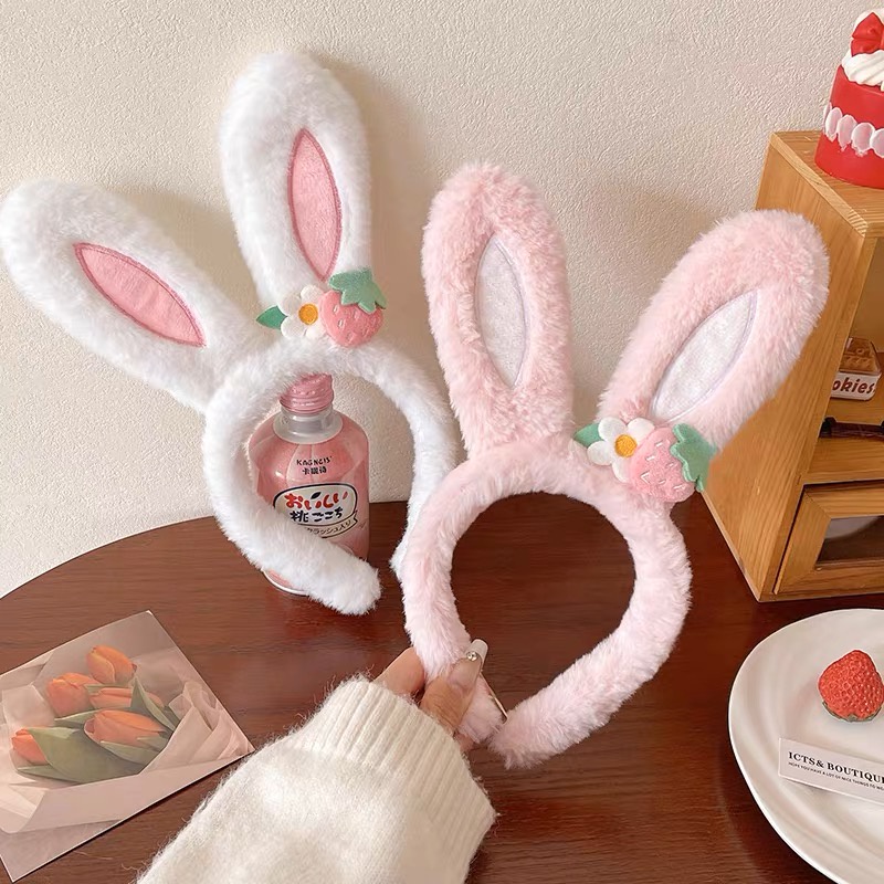 Korean Cute Plush Love Rabbit Ear Headband Face Wash Adult Headwear ...