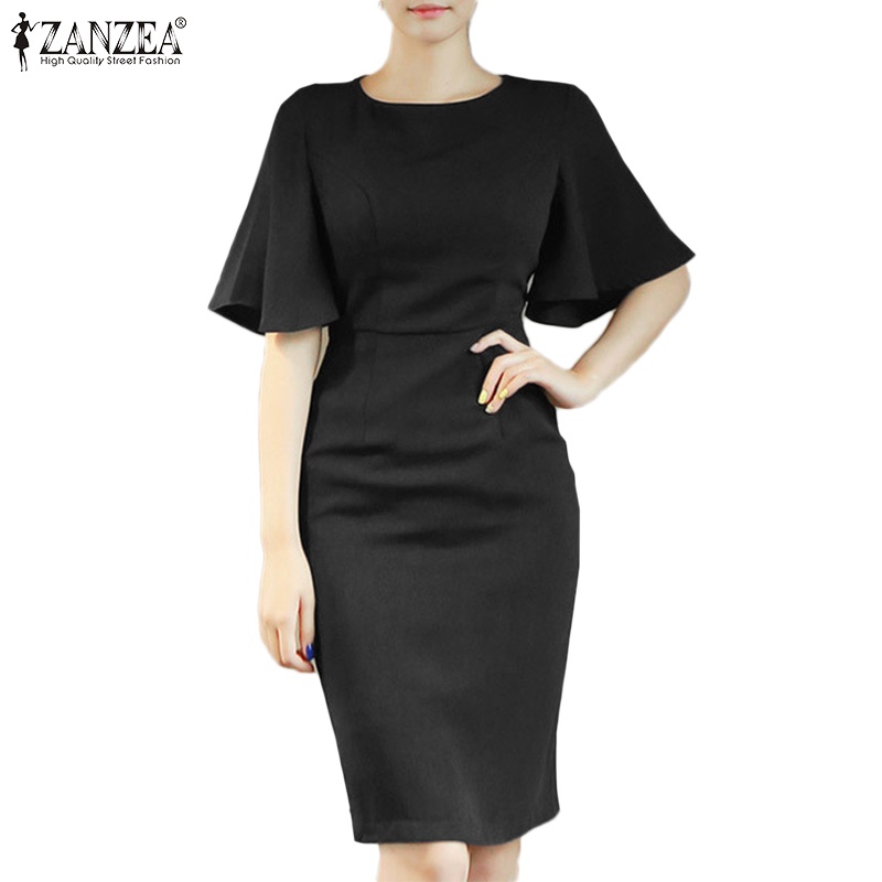 ZANZEA Women Korean Vacation Simple Style Round Neck Ruffle Short ...