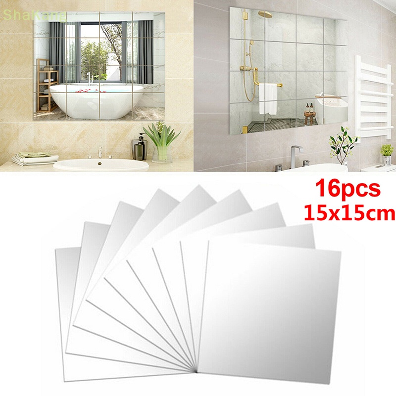 SKK 16 pcs DIY Mirror Tile Wall Mirror Mirror Film Self Adhesive ...