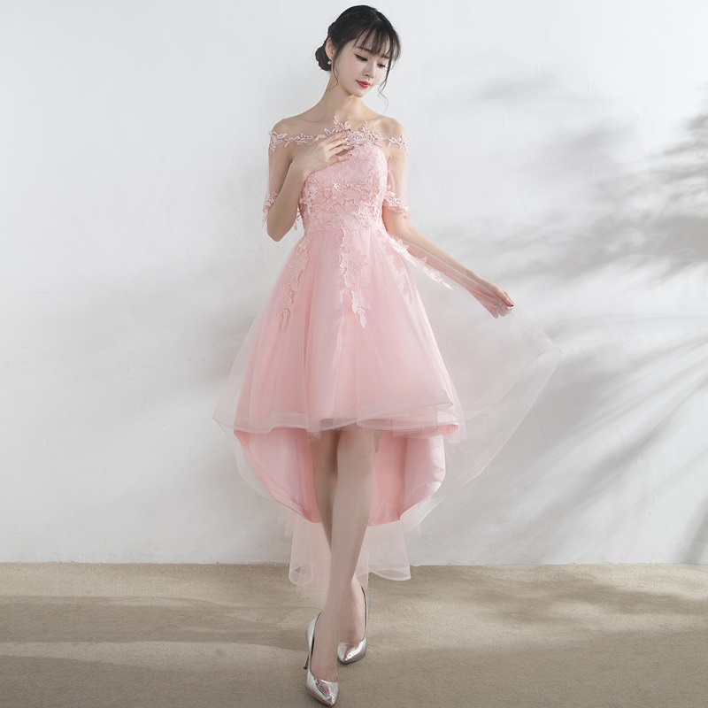 Elegant Women's Banquet Evening Dress Off Shoulder Front Short Back Long  Lace Princess Party Dresses Wedding Dinner Cocktail Gown | Shopee  Philippines