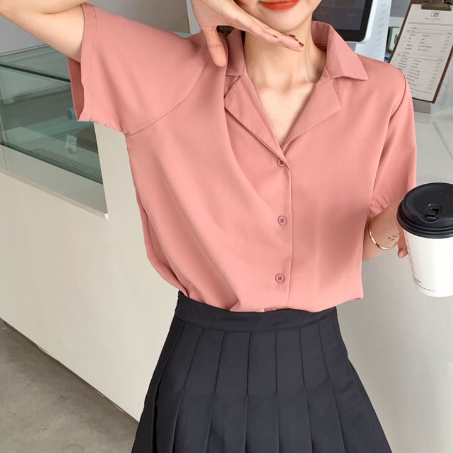 Korean Short Loose Sleeve Blouse Solid Color Slim Top For Women Blouses 