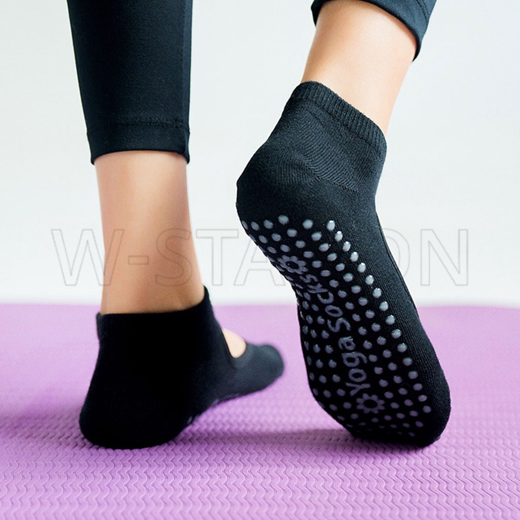 Women Cotton Backless Yoga Socks / Silicone Non Slip Breathable