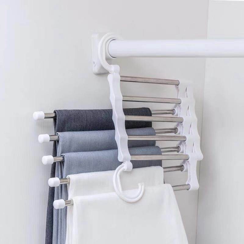5in1 Magic Trouser Rack Hangers Stainless Steel Folding Pant Rack Tie ...