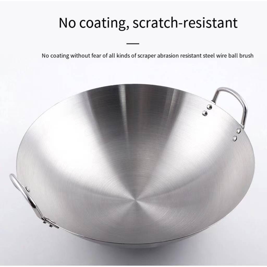 Double Handle Stainless Steel Thickening Frying Pan Saute Pan Chinese