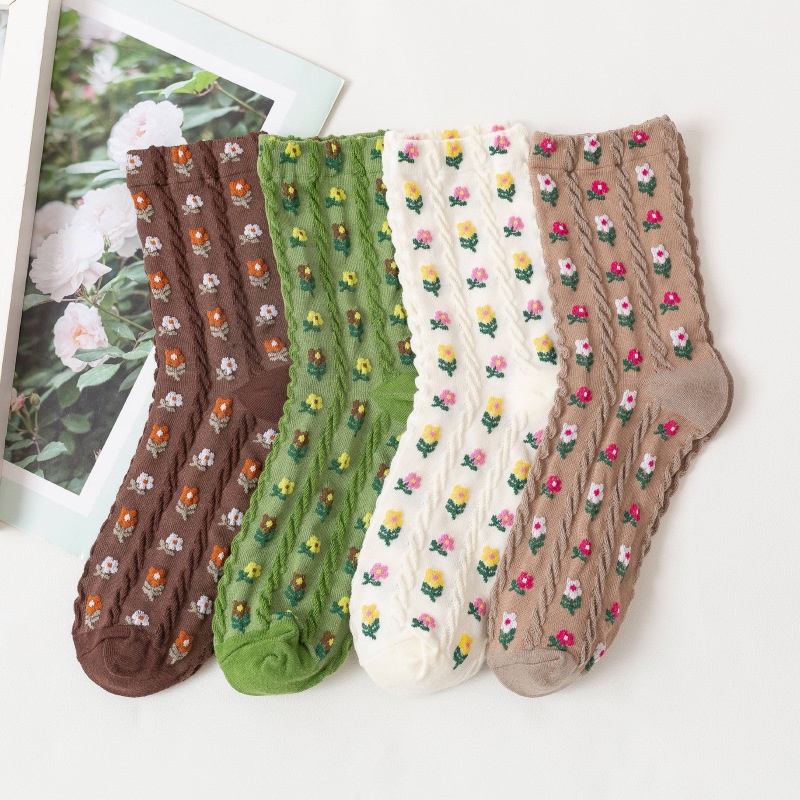 Spring and Autumn Socks Female's Cartoon Small Fragmented Flower Medium ...