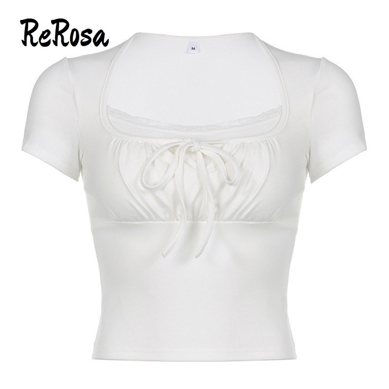 Rerosa Women Fashion Solid Color Short Sleeves Round Neck Floral Print