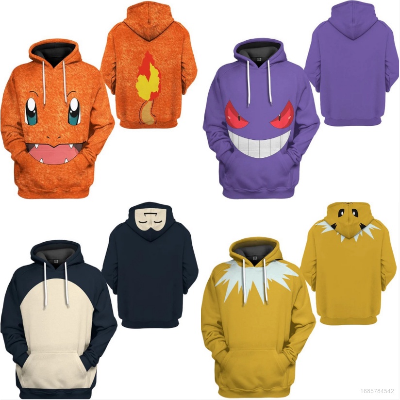 Anime Pokemon Kid Hoodie Long Sleeve Unisex Top Cosplay Snorlax Charizard  Gengar 3D Sweater Pullover Oversize Unisx