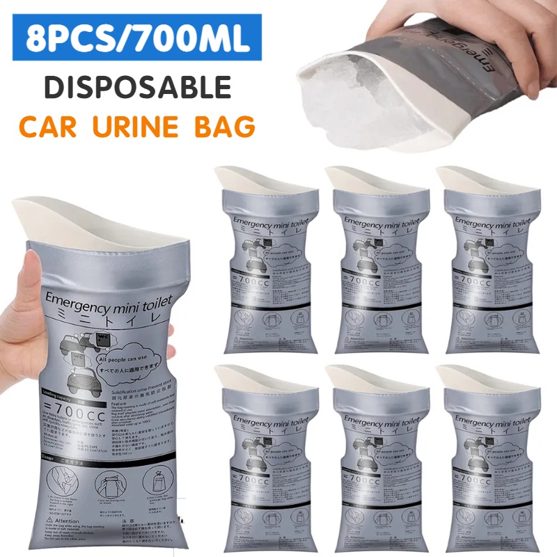 8PCS Disposable Car Urine Bags Portable Urinal Bag Outdoor Emergency