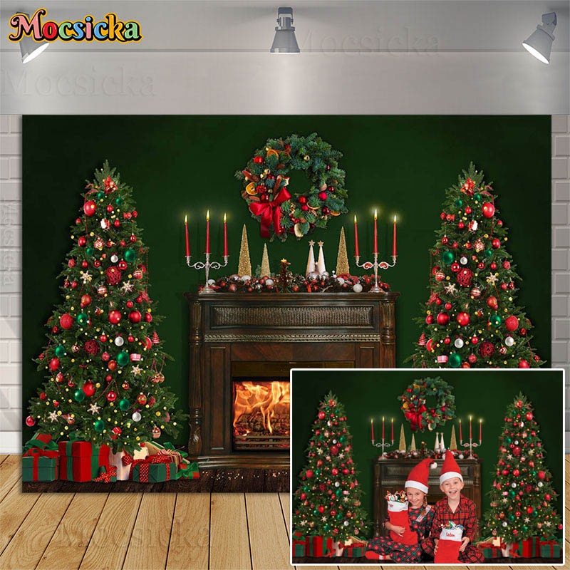 Christmas Family Portrait Photo Background Indoor Winter Fireplace Xmas ...