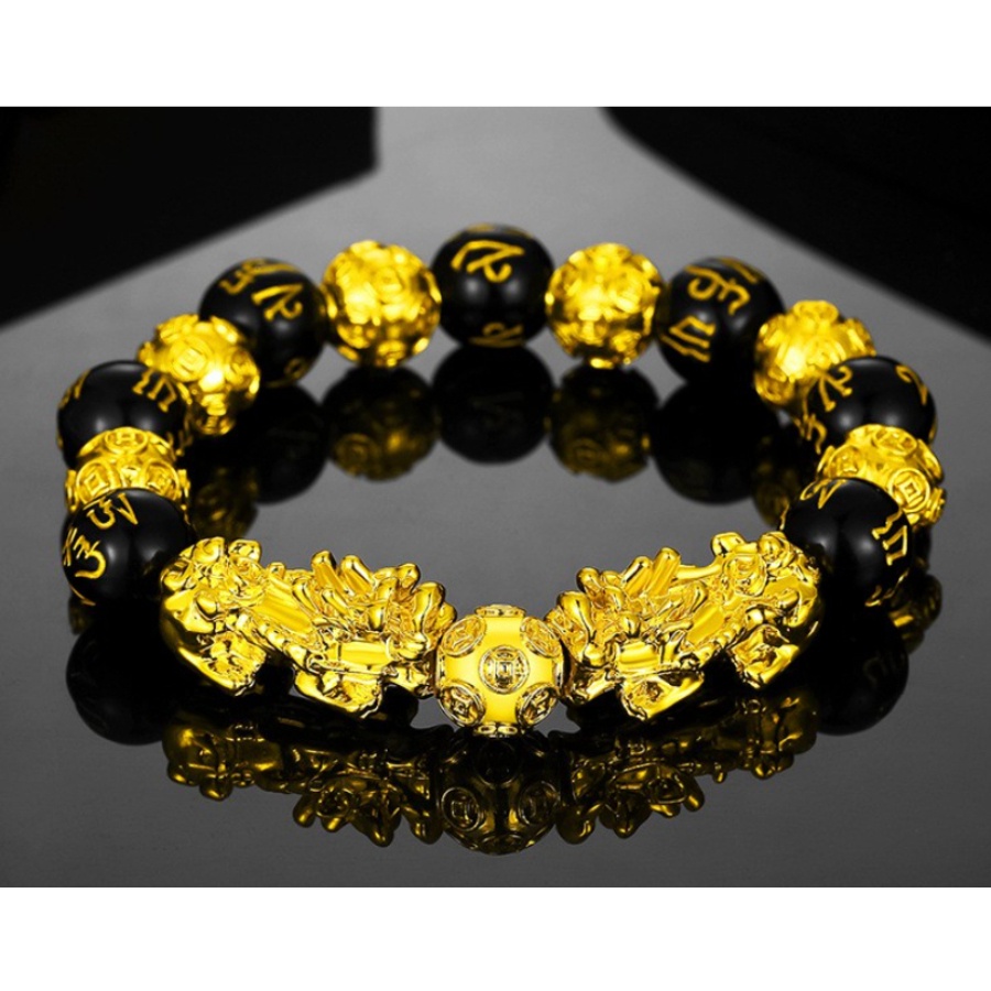 ANATTASOUL Bracciale Pixiu Portafortuna Feng Shui – Ossidiana Nera E Metallo, Amuleto Salute E Ricchezza Per Uomo E Donna