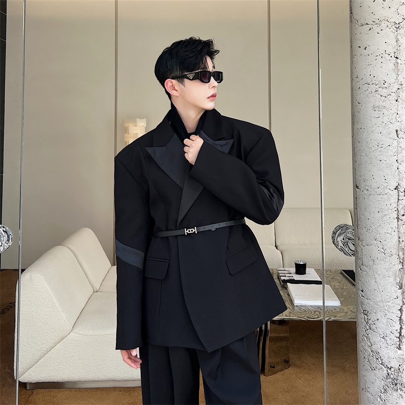 Korean Version Big Outline Shoulder Padded Shoulder Suit Jacket Men s High End Street Wear Handsome Slightly Narrow Waist Slimmer Look Shopee Philippines