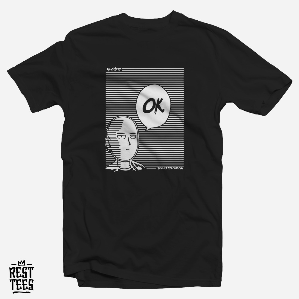 Men t shirt REST TEES - One Punch Man - Saitama OK T-Shirt | Shopee ...