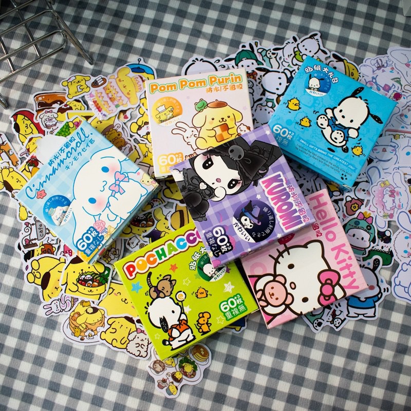 60pcs 3d Stereoscopic Sanrio Stickers Cartoon Cute Sticker Anime Series