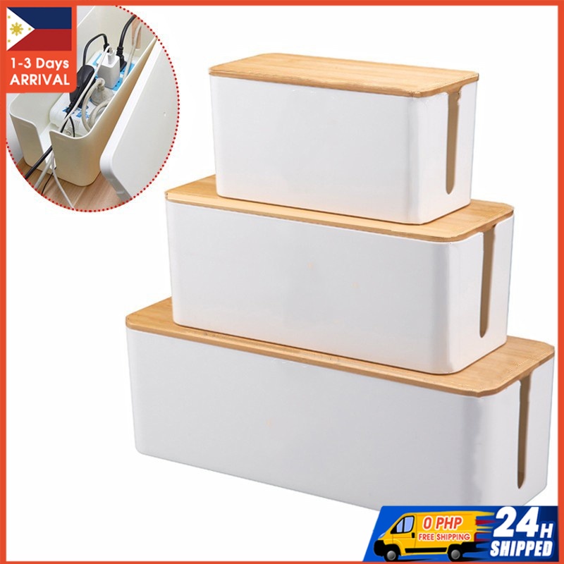 Cable Storage Box Power Strip Case Wooden Power Line Wire Organizer