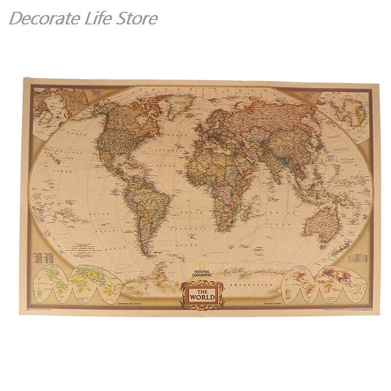 Pc Large Vintage World Map Detailed Antique Poster Wall Chart Retro ...