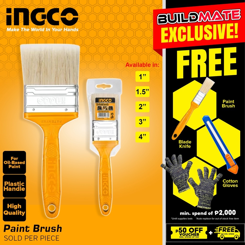 BUILDMATE Ingco Utility Paint Brush 4" Inch Plastic Handle For Oil