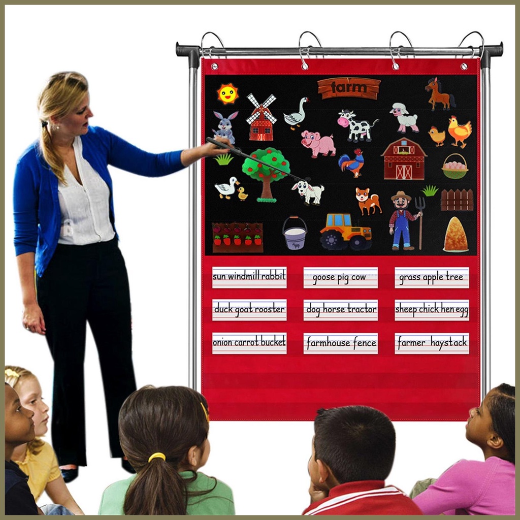 Standard Pocket Chart Hanging Black Pocket Chart with 15 Dry Erase